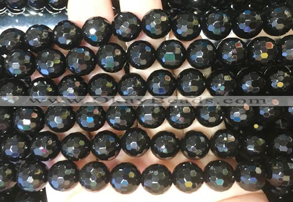AGBS243 15 inches 10mm faceted round black agate beads wholesale