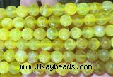 AGBS255 15 inches 10mm faceted round yellow dragon veins agate beads wholesale