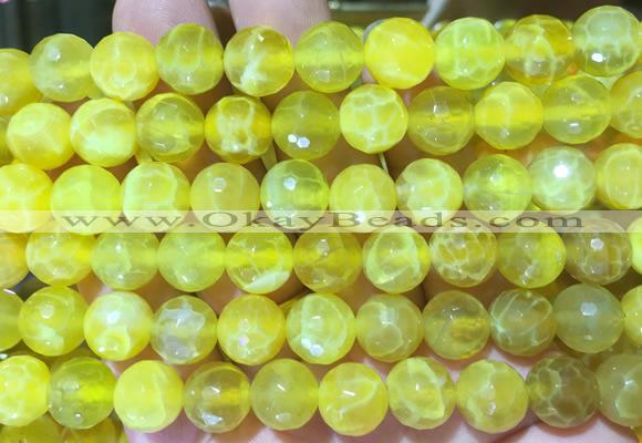 AGBS255 15 inches 10mm faceted round yellow dragon veins agate beads wholesale