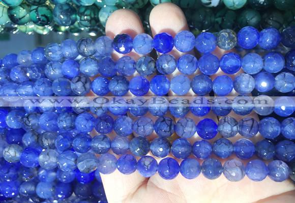 AGBS276 15 inches 6mm faceted round blue dragon veins agate beads wholesale