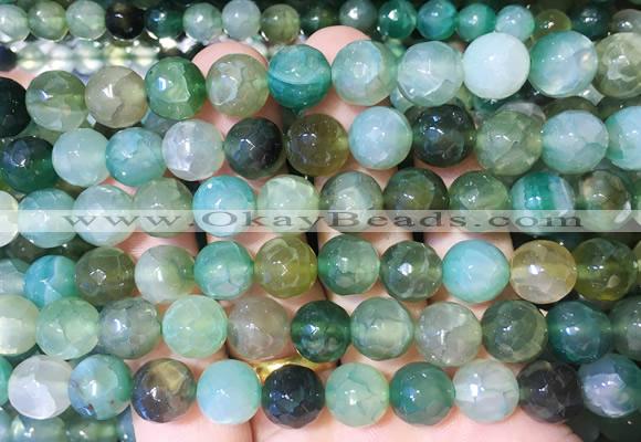 AGBS288 15 inches 10mm faceted round green dragon veins agate beads wholesale