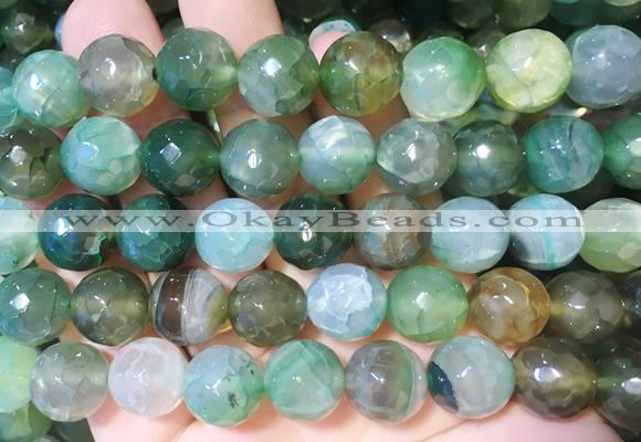 AGBS289 15 inches 12mm faceted round green dragon veins agate beads wholesale