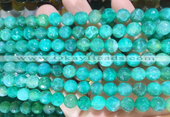 AGBS297 15 inches 6mm faceted round green dragon veins agate beads wholesale