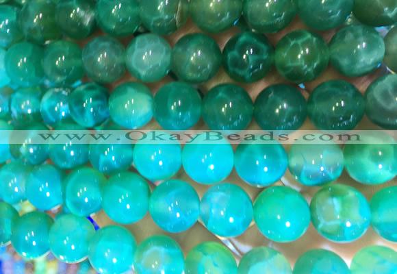 AGBS388 15 inches 12mm round green dragon veins agate beads wholesale