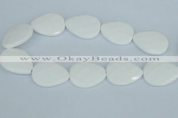CAA15 15.5 inches 30*40mm faceted flat teardrop white agate beads