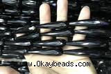 CAA2523 15.5 inches 12*50mm faceted teardrop black agate beads