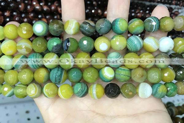 CAA5165 15.5 inches 8mm faceted round banded agate beads