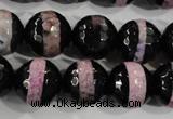 CAG5153 15 inches 12mm faceted round tibetan agate beads wholesale