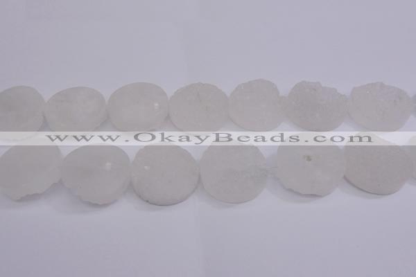CAG5983 15.5 inches 30mm coin white agate gemstone beads