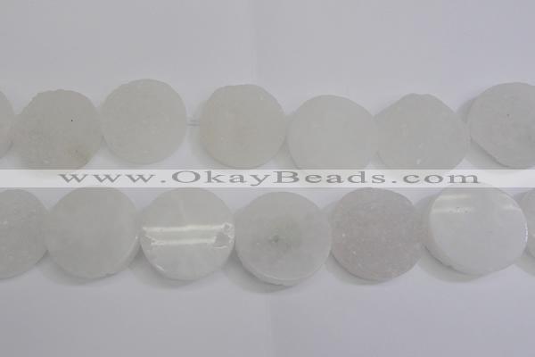 CAG5984 15.5 inches 35mm coin white agate gemstone beads
