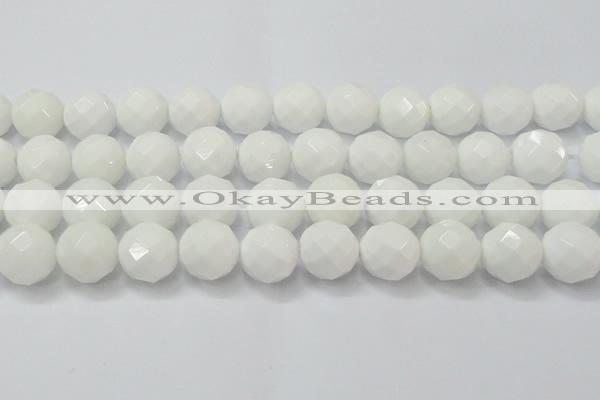 CAG6105 15.5 inches 14mm faceted round white agate gemstone beads