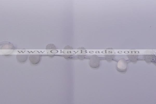 CAG7970 Top drilled 13*18mm flat teardrop plated white druzy agate beads
