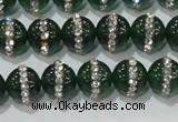 CAG8620 15.5 inches 8mm round green agate with rhinestone beads