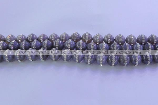 CAG8788 15.5 inches 12mm round agate with rhinestone beads