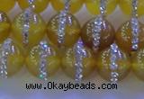 CAG8792 15.5 inches 10mm round agate with rhinestone beads