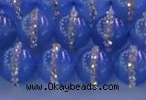 CAG8808 15.5 inches 12mm round agate with rhinestone beads