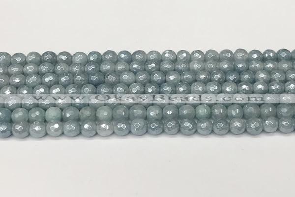 CAQ925 15 inches 6mm faceted round AB-color imitation aquamarine beads