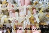CBBS108 Top drilled 6*20mm - 8*30mm hexahedral prism yellow gum flower crystal beads