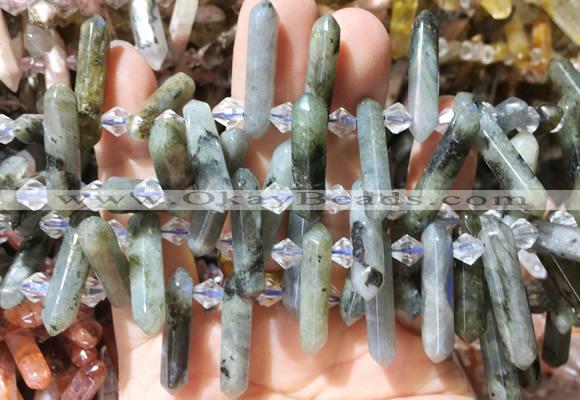 CBBS110 Top drilled 6*20mm - 8*30mm hexahedral prism labradorite beads