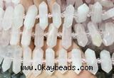CBBS132 Centre drilled 6*20mm - 11*35mm hexahedral prism rose quartz beads