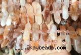 CBBS133 Centre drilled 6*20mm - 11*35mm hexahedral prism red gum flower crystal beads