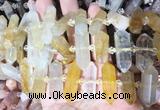 CBBS134 Centre drilled 6*20mm - 11*35mm hexahedral prism yellow gum flower crystal beads