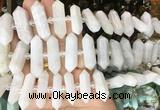 CBBS140 Centre drilled 6*20mm - 11*35mm hexahedral prism white moonstone beads