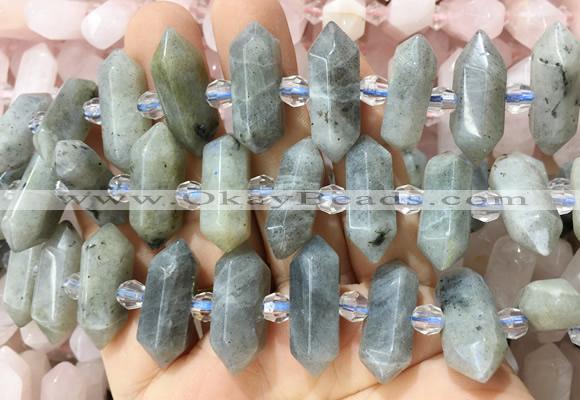 CBBS142 Centre drilled 6*20mm - 11*35mm hexahedral prism labradorite beads