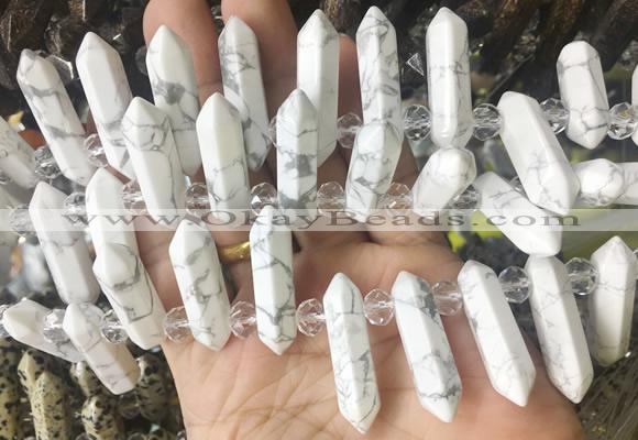 CBBS184 Top drilled 8*28mm - 9*30mm hexahedral prism white howlite beads