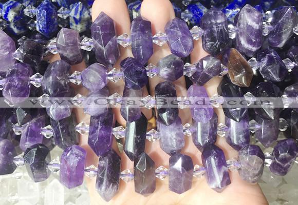 CBBS193 Centre drilled 7*16mm - 11*25mm hexahedral prism amethyst beads wholesale