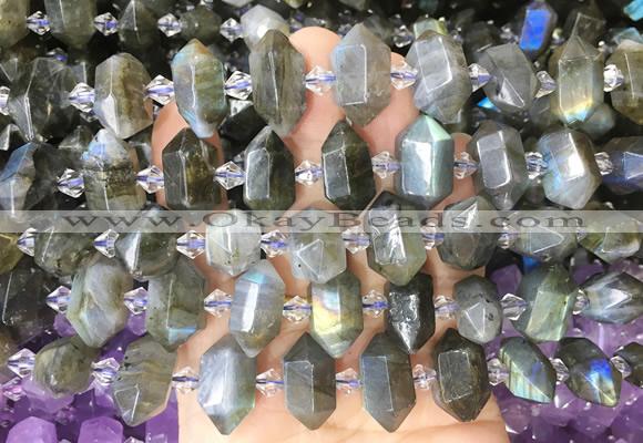 CBBS205 Centre drilled 7*16mm - 11*25mm hexahedral prism labradorite beads wholesale
