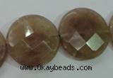 CBQ246 15.5 inches 25mm faceted coin strawberry quartz beads