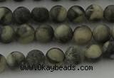 CBW161 15.5 inches 6mm round matte black fossil jasper beads