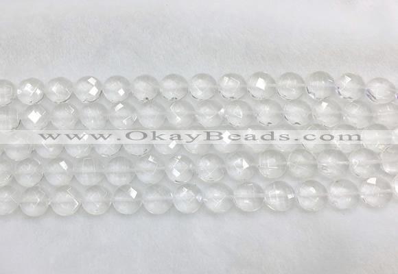 CCBS21 15 inches 12mm faceted coin white crystal beads wholesale