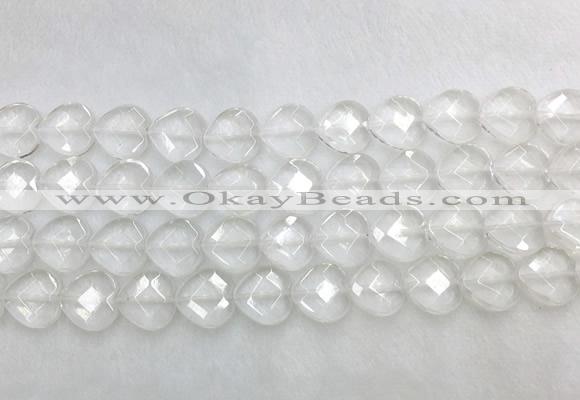 CCBS28 15 inches 14mm faceted heart white crystal beads wholesale