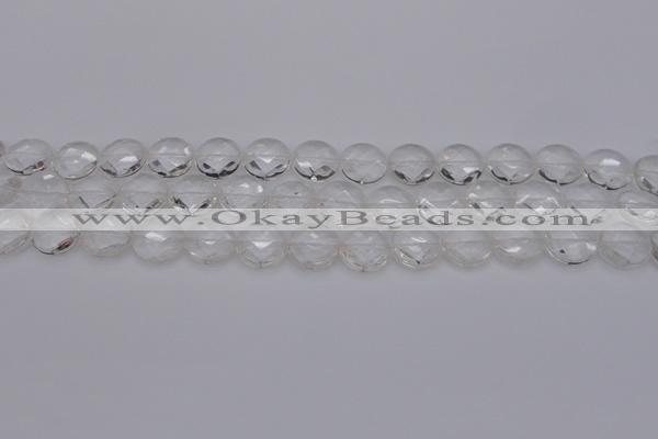 CCC502 15.5 inches 8mm faceted coin natural white crystal beads