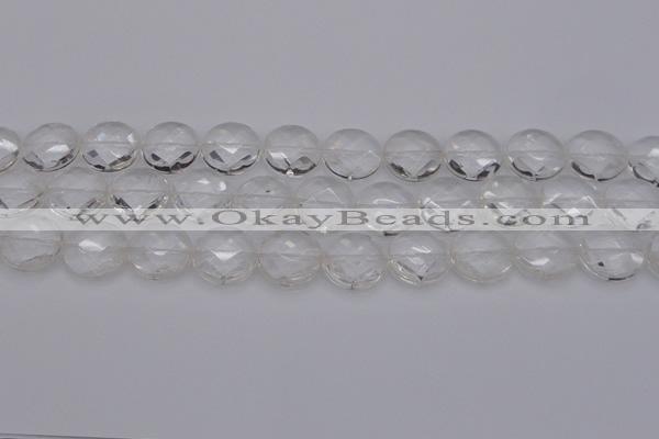 CCC507 15.5 inches 18mm faceted coin natural white crystal beads