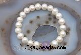 CFB1001 9mm - 10mm potato white freshwater pearl & lavender amethyst stretchy bracelet