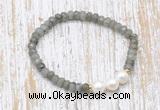 CFB749 faceted rondelle labradorite & potato white freshwater pearl stretchy bracelet