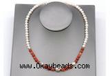 CFN114 potato white freshwater pearl & fire agate necklace, 16 - 24 inches