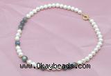CFN503 Potato white freshwater pearl & labradorite necklace, 16 - 24 inches