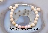 CGB6616 8mm round white fossil jasper & pink opal adjustable bracelets