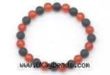 CGB8056 8mm red agate & matte black agate beaded stretchy bracelets