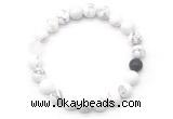 CGB8091 8mm matte white howlite, white crystal & black agate beaded stretchy bracelets
