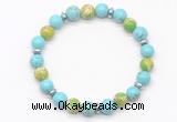 CGB8125 8mm blue howlite, blue sea sediment jasper & hematite power beads bracelet