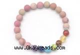 CGB8307 8mm matte pink wooden jasper 7 chakra beaded mala stretchy bracelets