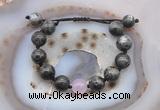 CGB9801 12mm round black labradorite & candy jade adjustable bracelets
