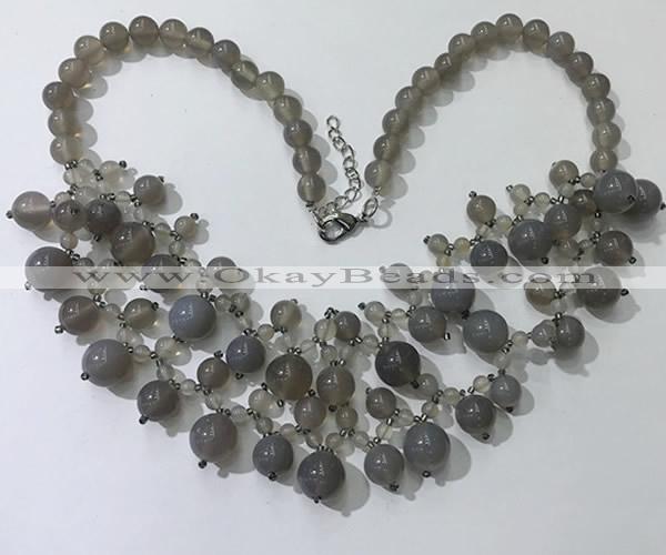 CGN568 19.5 inches stylish 4mm - 12mm grey agate beaded necklaces