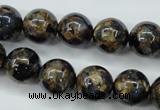 CGO165 15.5 inches 14mm round gold blue color stone beads