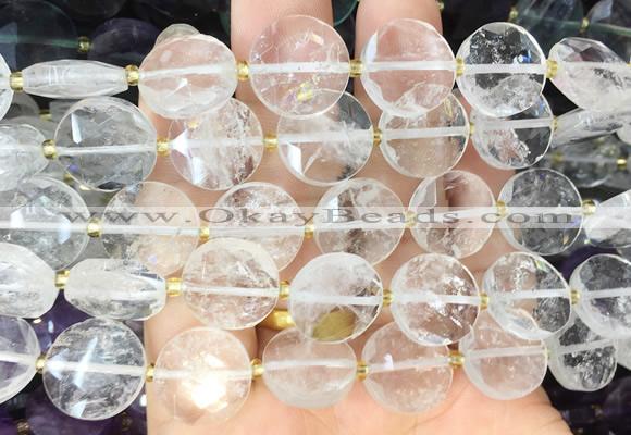 CIBS45 15 inches 15mm faceted coin white crystal beads wholesale